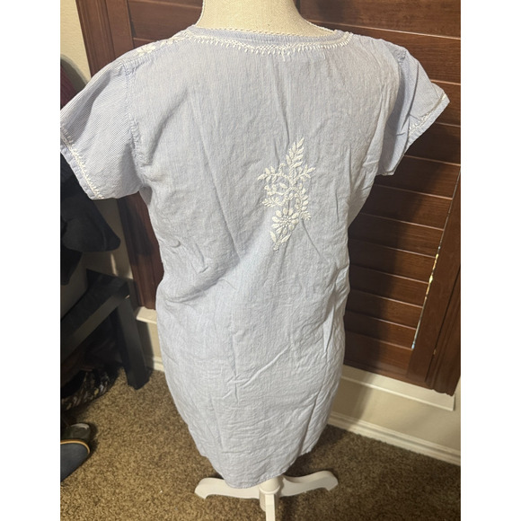 Jayshree Dalal Blue White stripe Peasant Boho Dress Size M Embroidered Cottage M - Picture 3 of 8